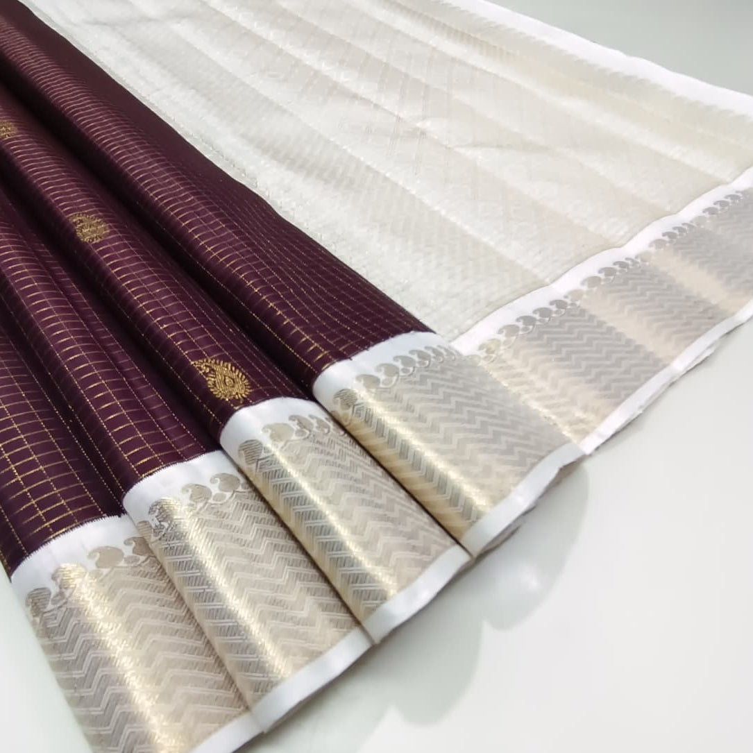 Silk Handloom Weaving Double Warp Korvai Vairausi Kattam Putta Rich Pallu Saree