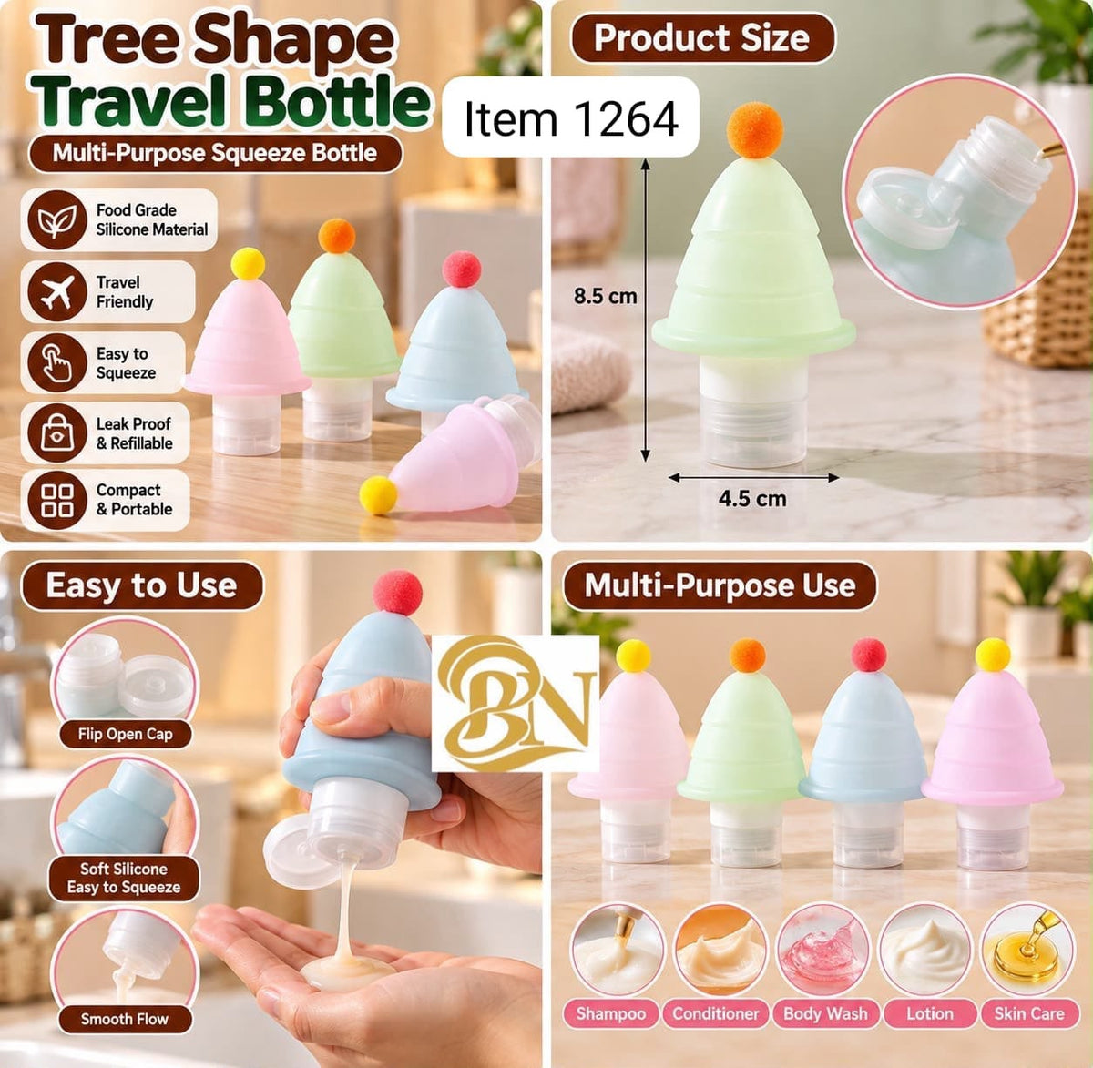 Set of 3 Pcs Refillable Collapsible SiliconTravel Bottles