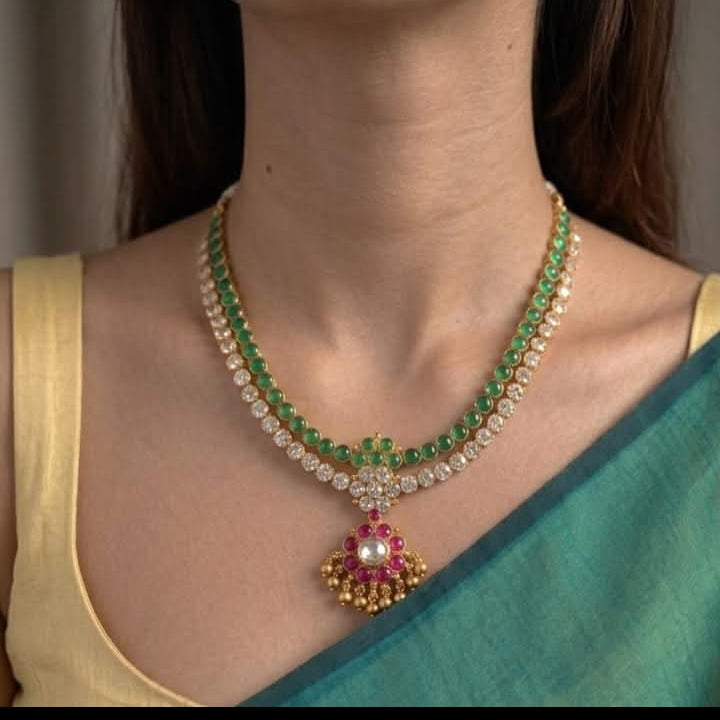 Temple Jewellery Neck Piece Green