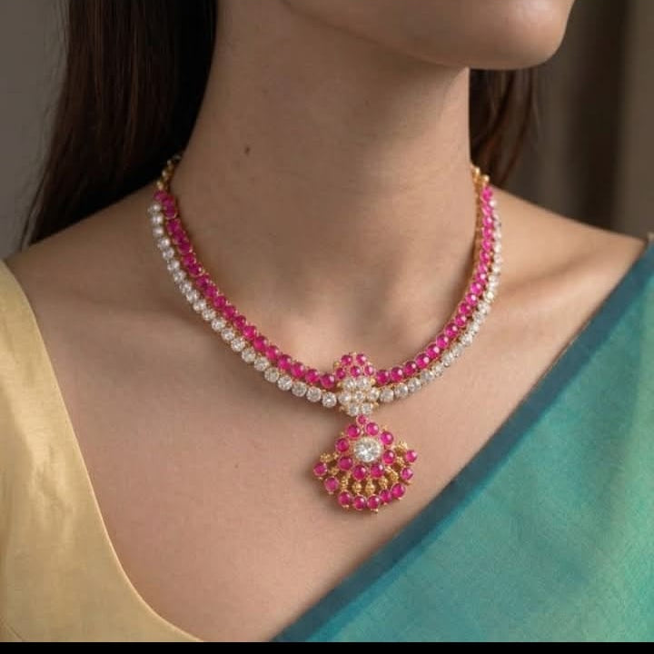 Temple Jewellery Neck Piece Pink