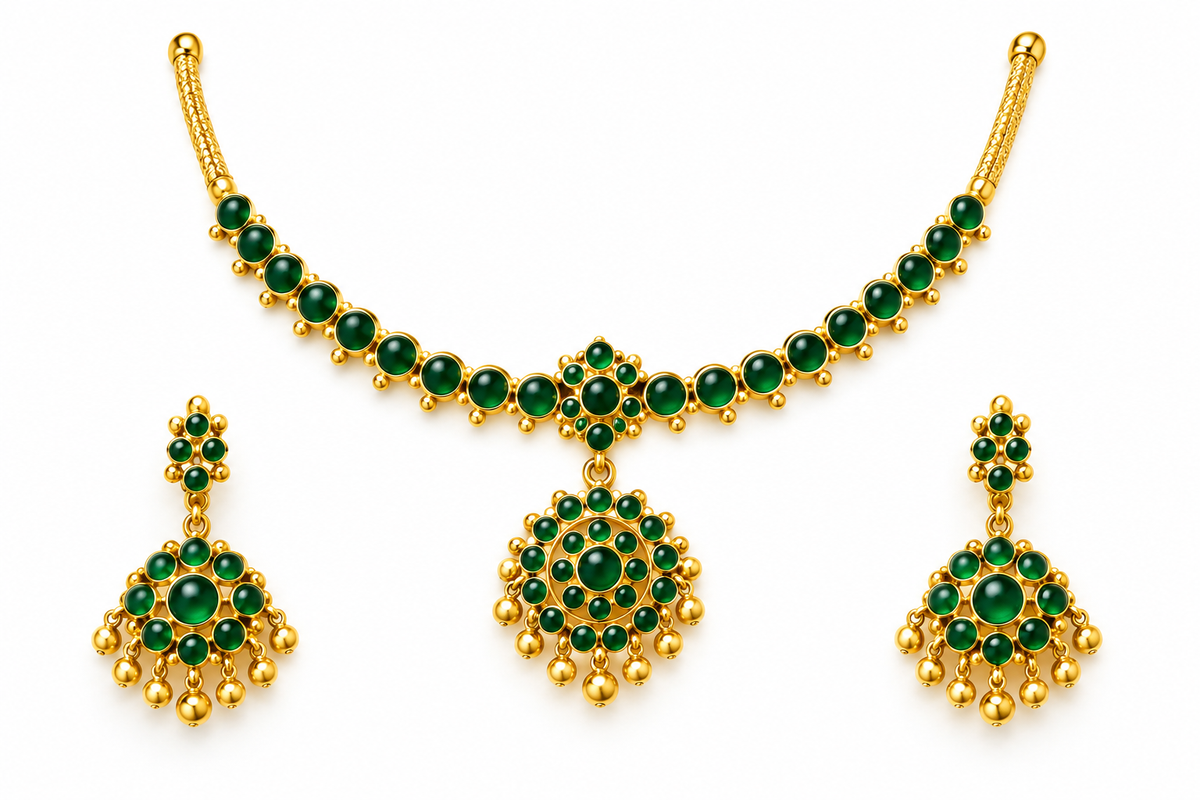 Emerald Floral Choker & Earrings Set