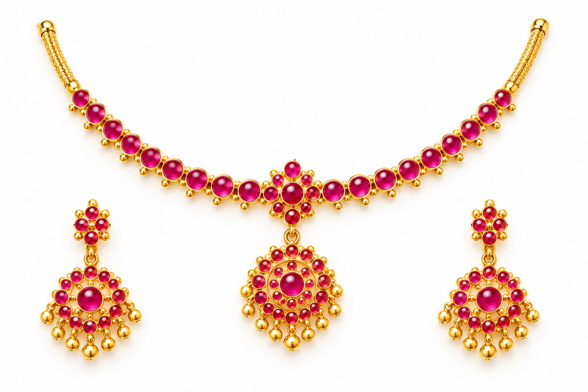 Ruby Pink Floral Choker & Earrings Set