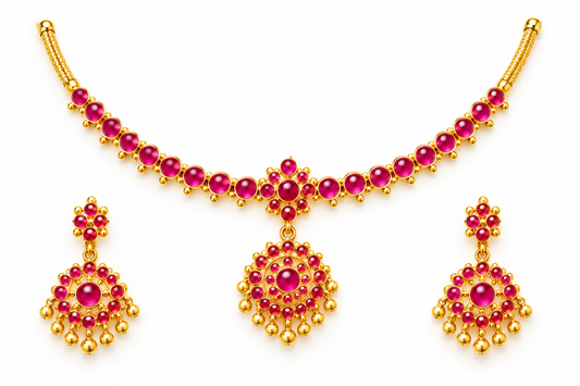 Ruby Pink Floral Choker & Earrings Set