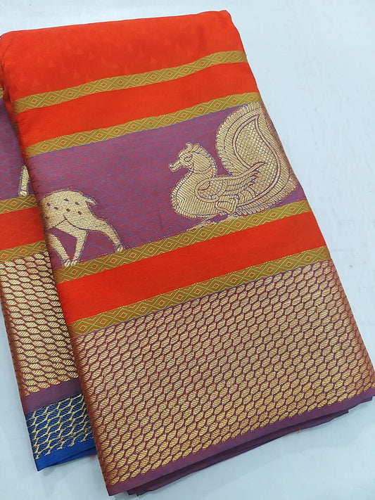 Body Silk Embose Design with Contrast Pallu & Blouse