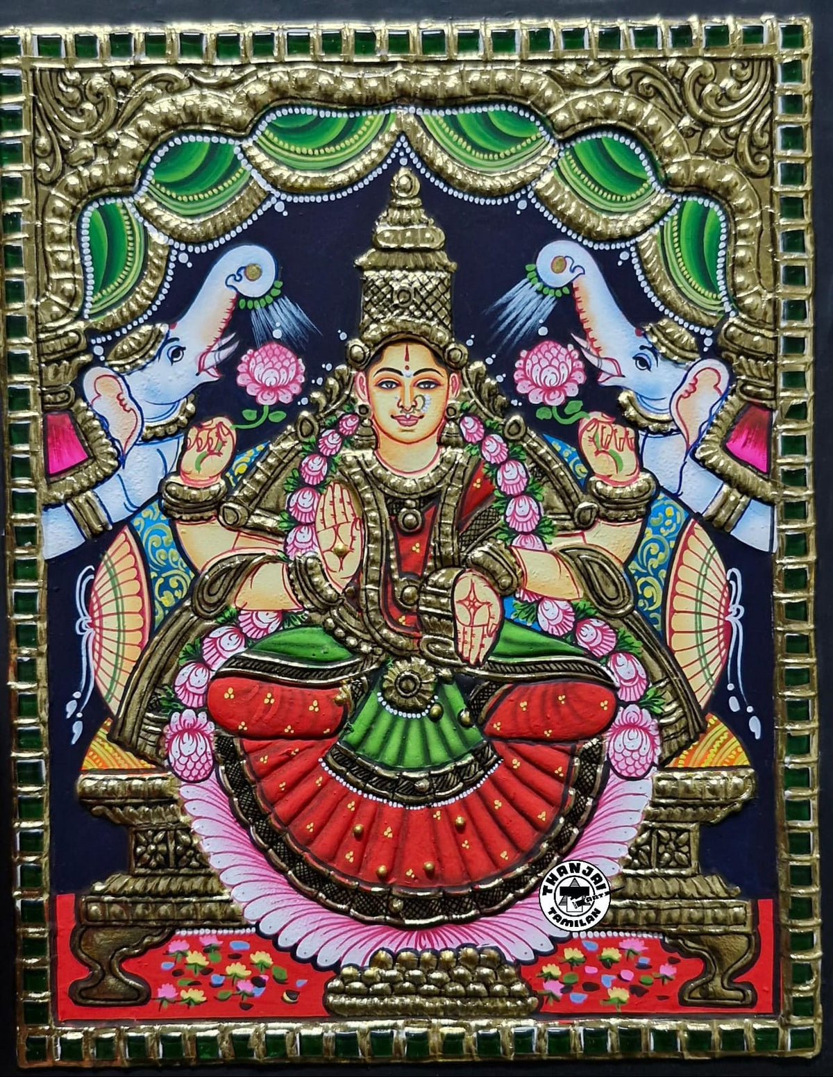 Divine Gaja Lakshmi Tanjore Painting