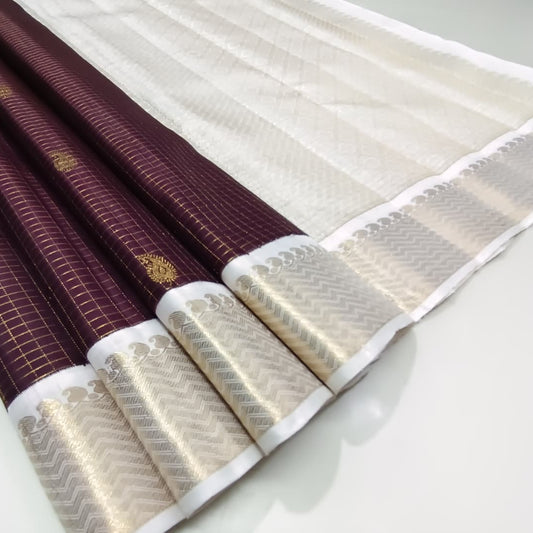 Silk Handloom Weaving Double Warp Korvai Vairausi Kattam Putta Rich Pallu Saree