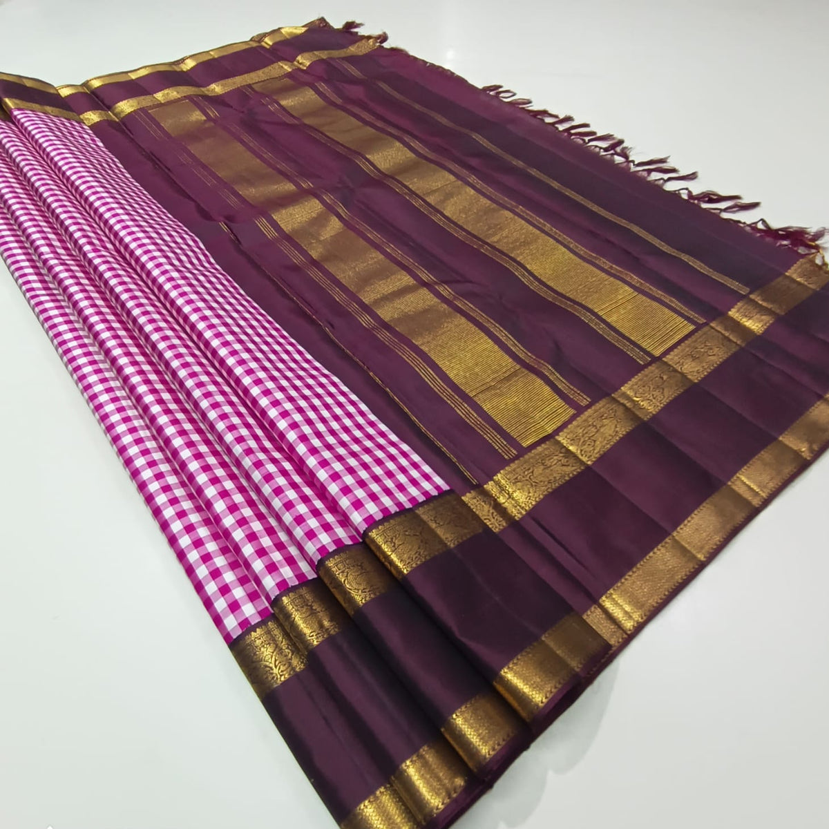 Silk Handloom Weaving Double Warp Korvai Pattu Kattam Saree