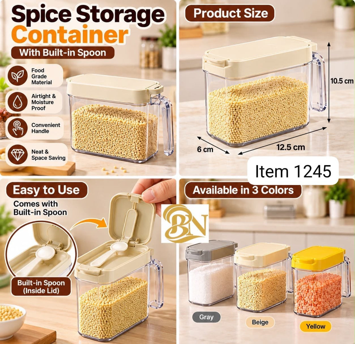 Airtight and Moisture Proof Kitchen Seasoning Storage Jar Airtight Spice Container with Magnetic Spoon