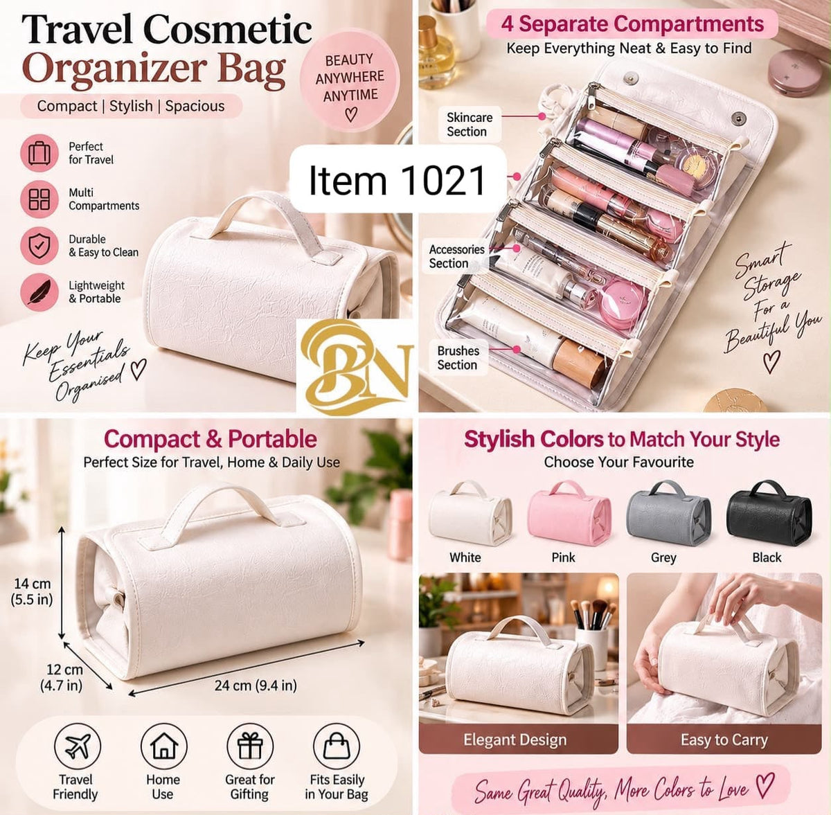 4 in 1 Detachable Toiletry Bag Hanging Roll-Up Makeup Bag
