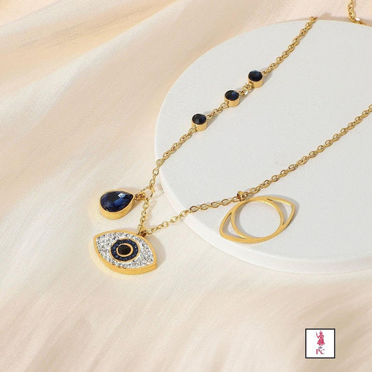 Gold-Plated American Diamond Studded Evil Eye Anti-Tarnish Pendant Necklace
