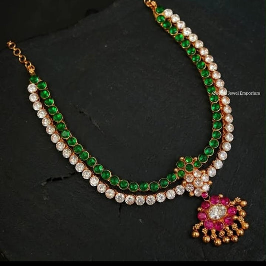 Temple Jewellery Neck Piece Green