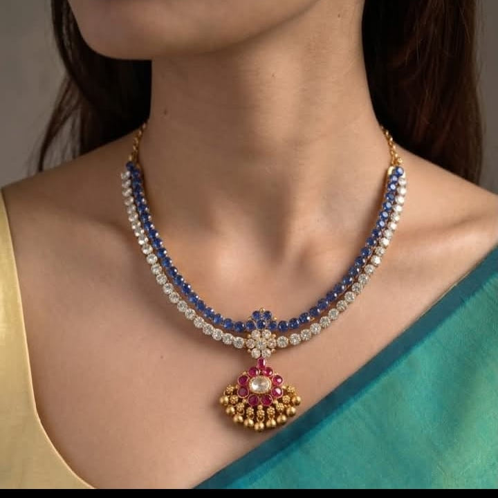 Temple Jewellery Neck Piece blue and white